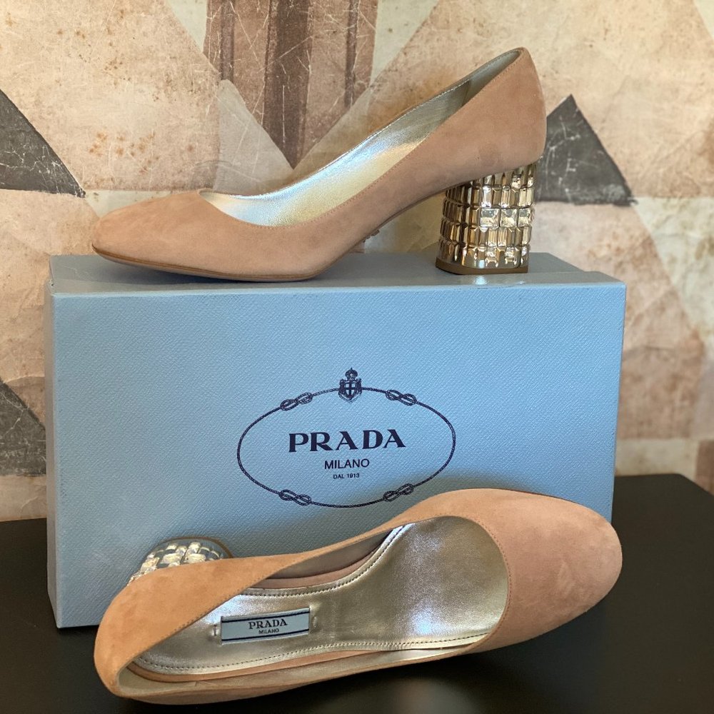Prada Round-Toe Pump with Jeweled Heel
